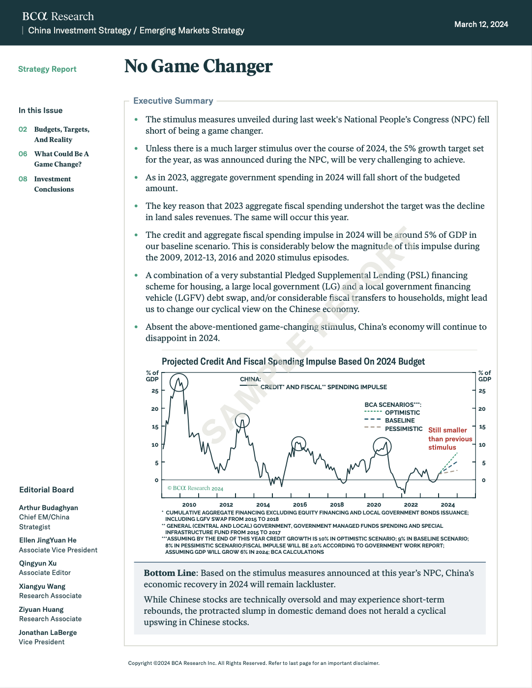 Joint China and Emerging Markets Strategy report on stimulus and market sentiment, featuring a chart on China equity flows.
