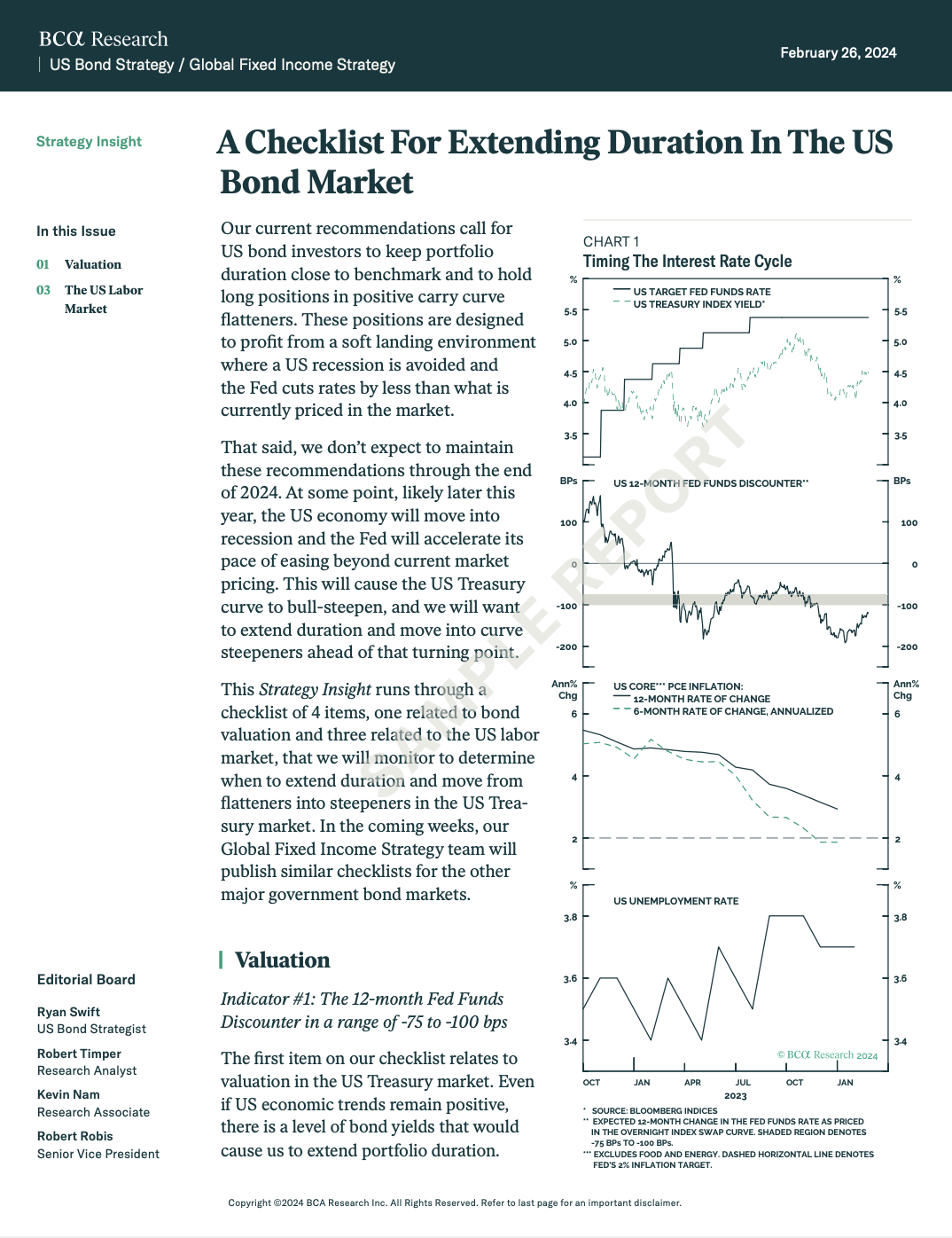 BCA report “Checklist for Extending Duration,” with yield trend analysis and signals supporting longer bond positioning.